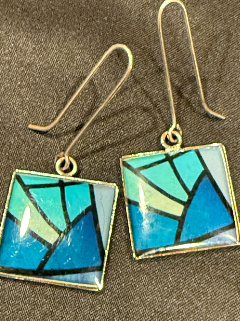Spanish Souvenir Sagrada Familia Blue Glass Dangle Earrings